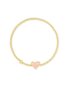  ARI HEART STRETCH GOLD BRACELET in rose quartz