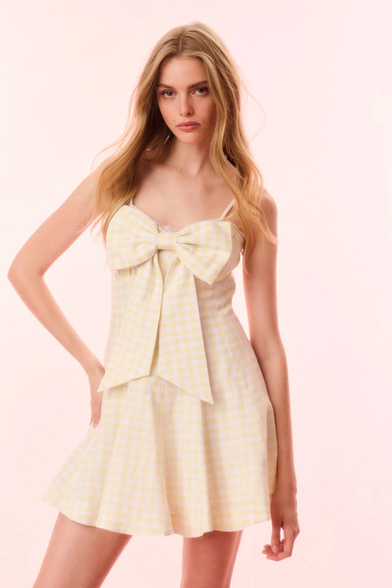 CLARINE LINEN GINGHAM BOW DRESS