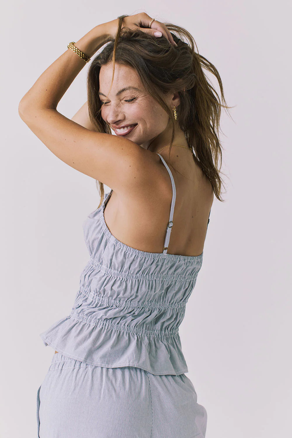 LORENZO PINSTRIPE POPLIN TOP