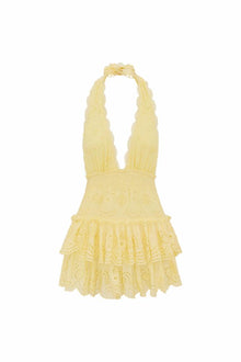  JANEA EYELET LACE MINI HALTER DRESS