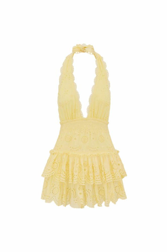 JANEA EYELET LACE MINI HALTER DRESS
