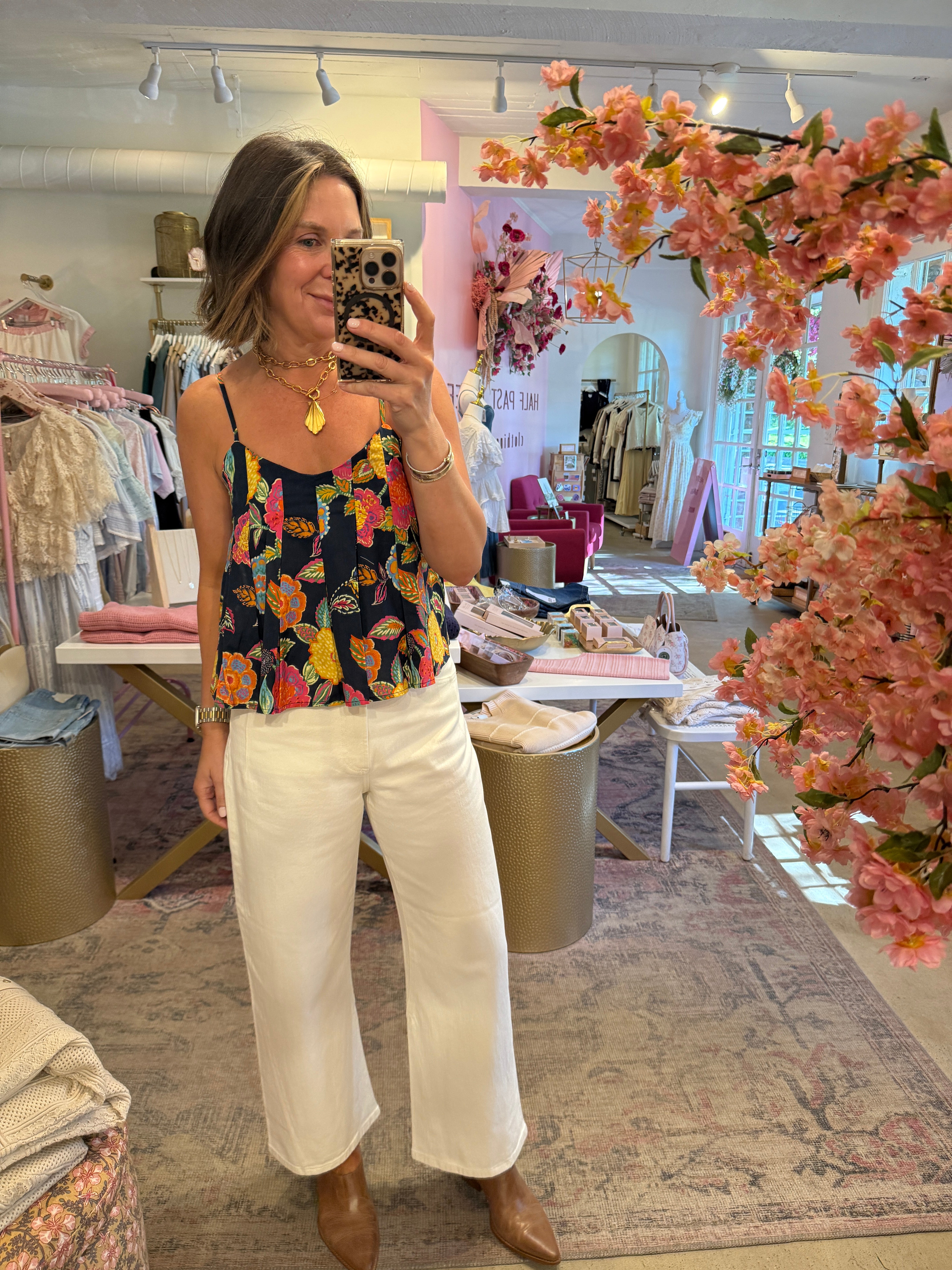 FLORAL PRINT PLEATED TOP