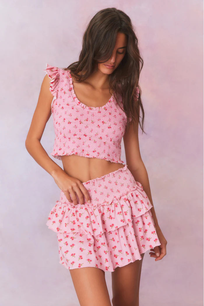 OHANA PRINTED SMOCKED MINI SKIRT