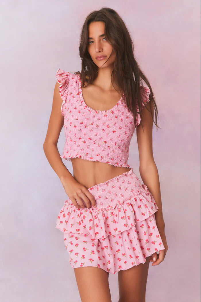 OHANA PRINTED SMOCKED MINI SKIRT