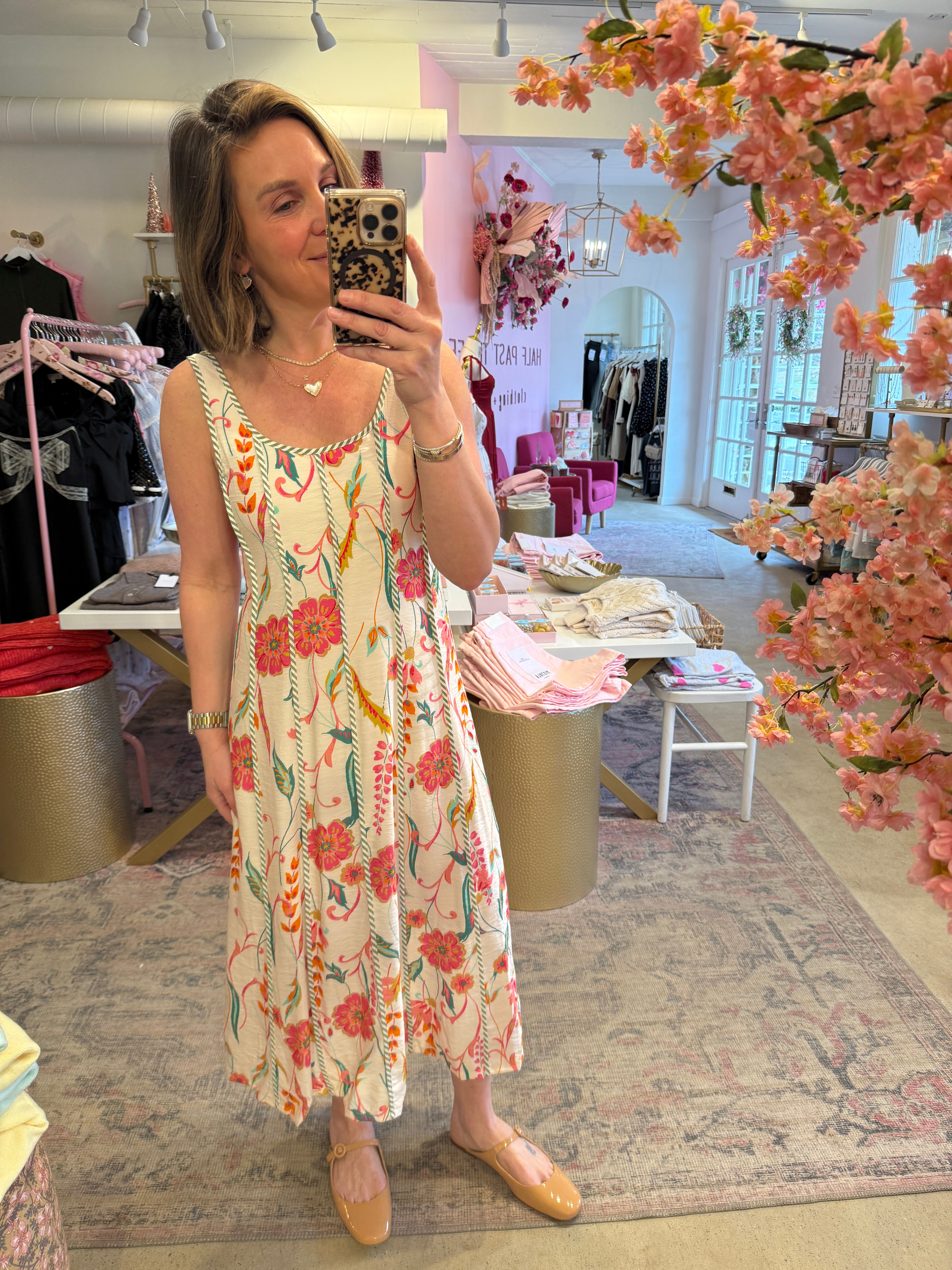 ELASTIC STRAP FLORAL PATTERN DRESS