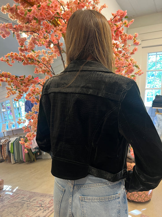 TEXTURED VEGAN LEATHER MOTO JACKET