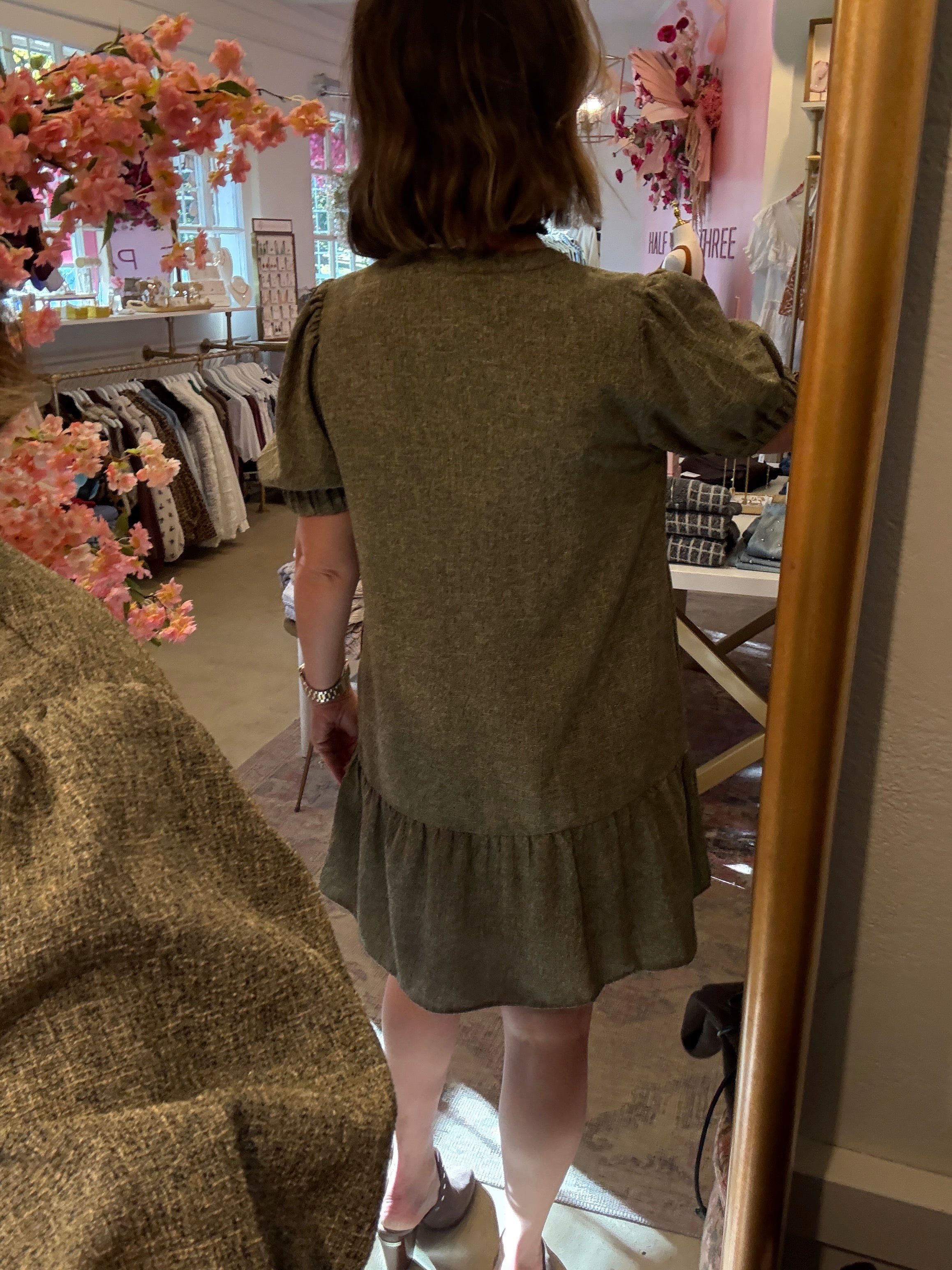 TEXTURED BUTTON UP DRESS