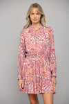 FLORAL PRINT RUFFLE DRESS WITH TIE