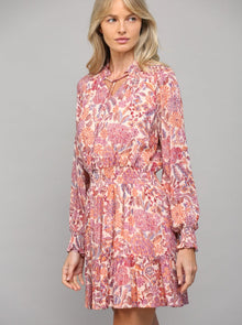  FLORAL PRINT RUFFLE DRESS WITH TIE