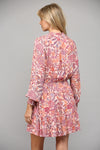 FLORAL PRINT RUFFLE DRESS WITH TIE