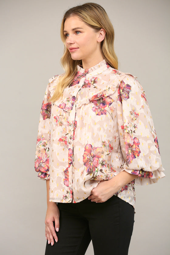 FLORAL PRINT CHIFFON BLOUSE