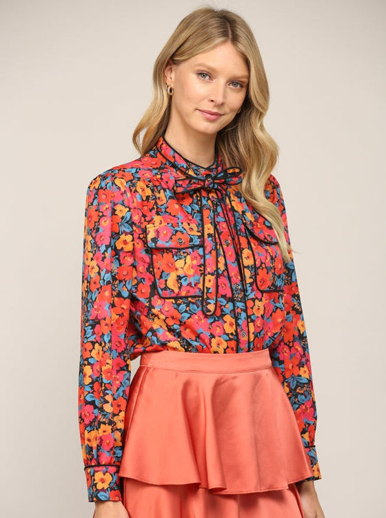 FLORAL BLOUSE with removable tie