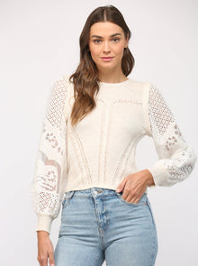  CONTRAST LACE SLEEVE SWEATER