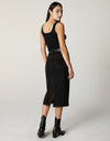 HARLEY HI RISE BLACK DENIM MIDI SKIRT