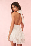 JANEA EYELET LACE MINI HALTER DRESS