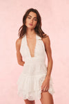 JANEA EYELET LACE MINI HALTER DRESS