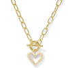 ARI HEART GOLD ENAMEL FRAME LINK AND CHAIN NECKLACE in ivory mother of pearl