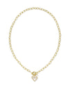 ARI HEART GOLD ENAMEL FRAME LINK AND CHAIN NECKLACE in ivory mother of pearl