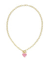 ARI HEART GOLD ENAMEL FRAME LINK AND CHAIN NECKLACE in pink iridescent glitter