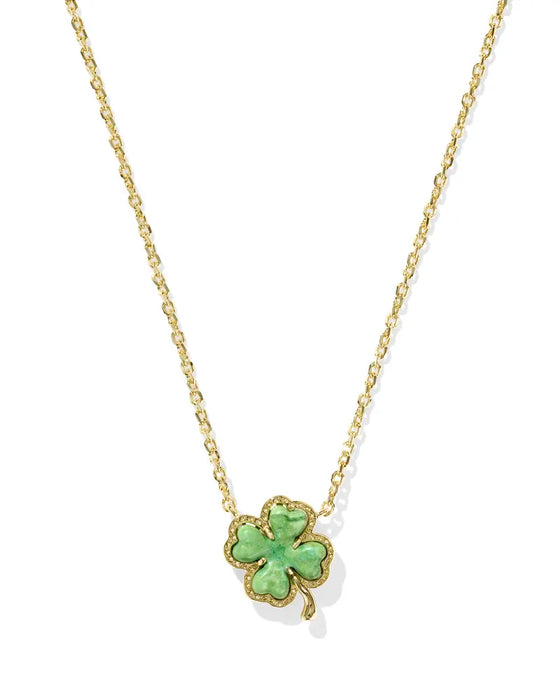 CLOVER SHORT PENDANT GOLD NECKLACE in lime green magnesite