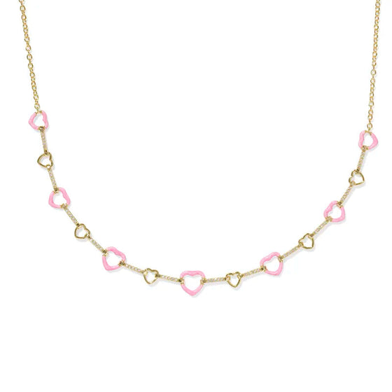 HAISLEY HEART STRAND NECKLACE in pink pearlescent enamel