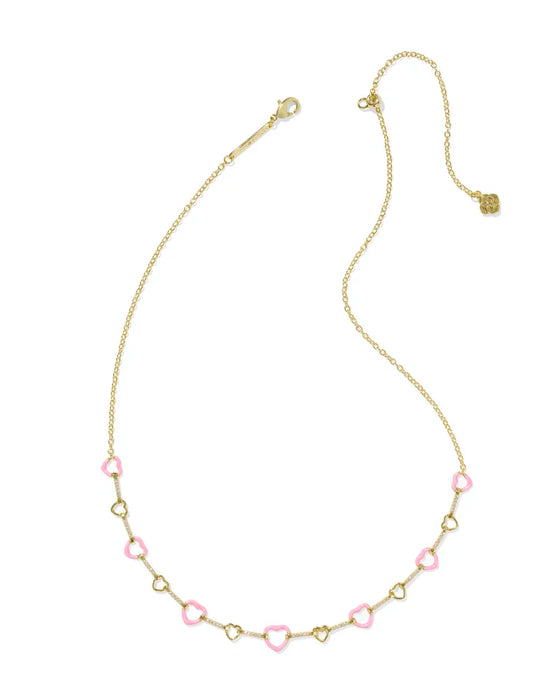 HAISLEY HEART STRAND NECKLACE in pink pearlescent enamel