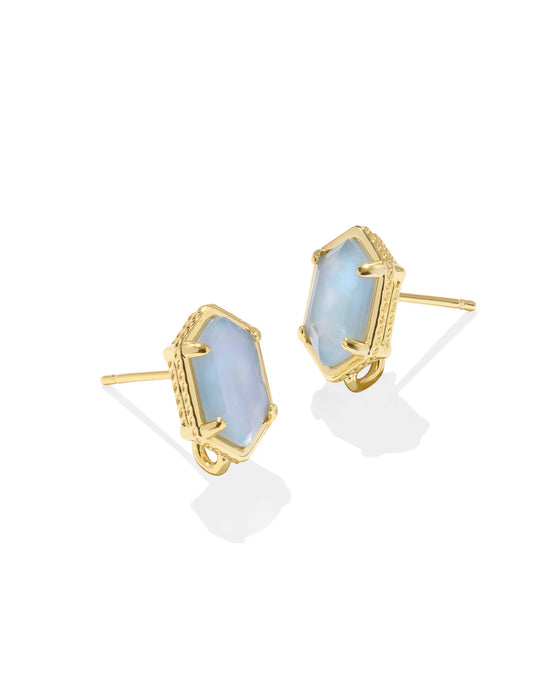 HALLIE CONVERTIBLE DROP GOLD EARRINGS in sky blue mother of pearl