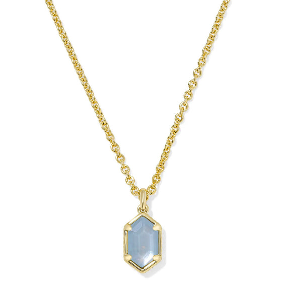 HALLIE SHORT PENDANT GOLD NECKLACE in sky blue mother of pearl