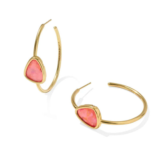 MARGOT VINTAGE GOLD HOOP EARRINGS in pink coral