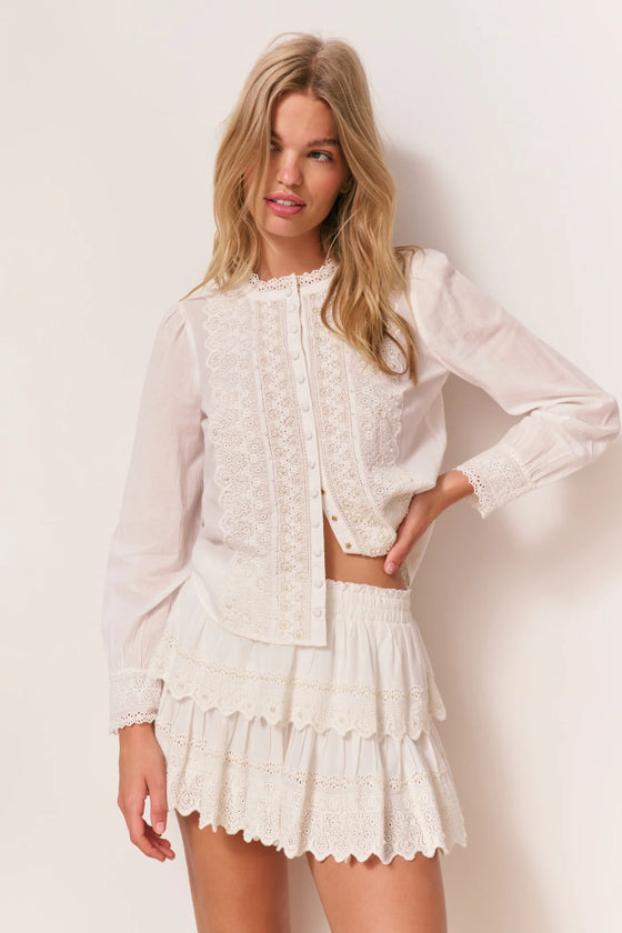 PEARLED RUFFLE MINI SKIRT