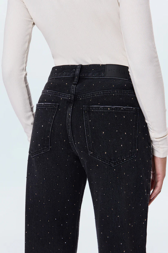 LEXI MID RISE BOWED STRAIGHT JEANS in silver screen