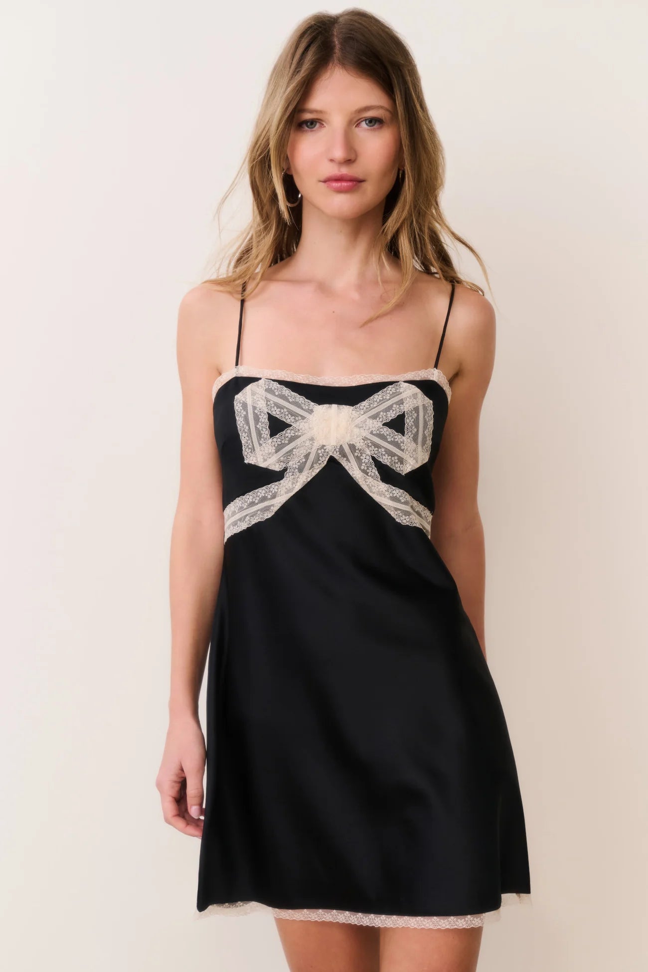 MIRELIS LACE BOW CREPE MINI DRESS