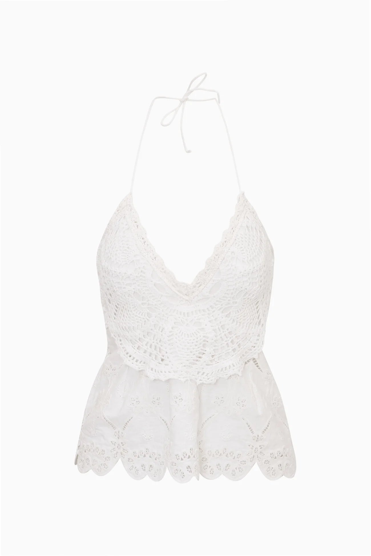 NERIA CROCHET EYELET HALTER TOP