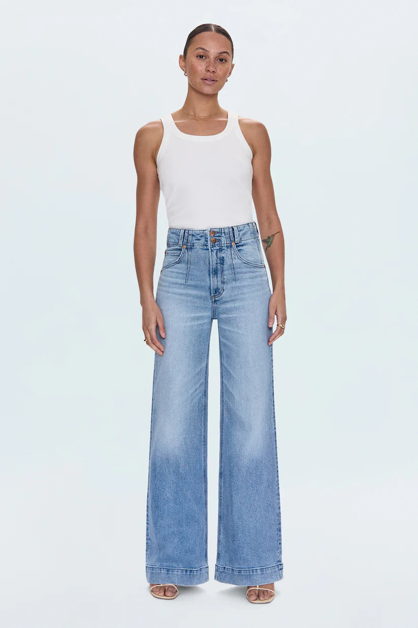 LANA DOUBLE BUTTON HIGH RISE ULTRA WIDE LEG JEANS in terrace