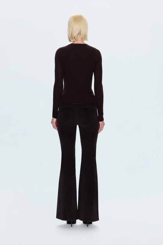 KINSLEY MID RISE ULTRA FLARE CORD PANTS in mocha