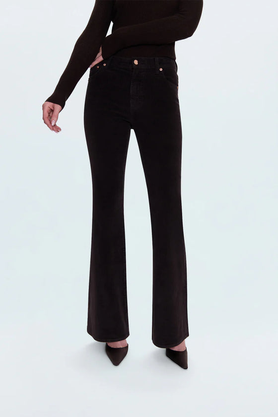 KINSLEY MID RISE ULTRA FLARE CORD PANTS in mocha