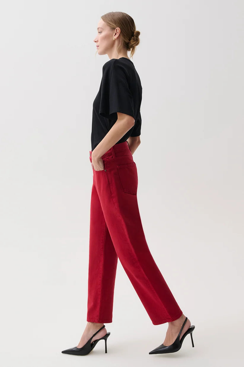 Lexi Mid Rise Bowed Straight Jeans in savvy red