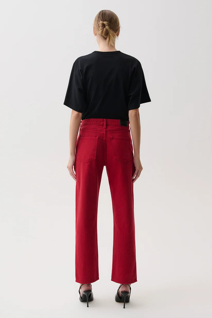 Lexi Mid Rise Bowed Straight Jeans in savvy red
