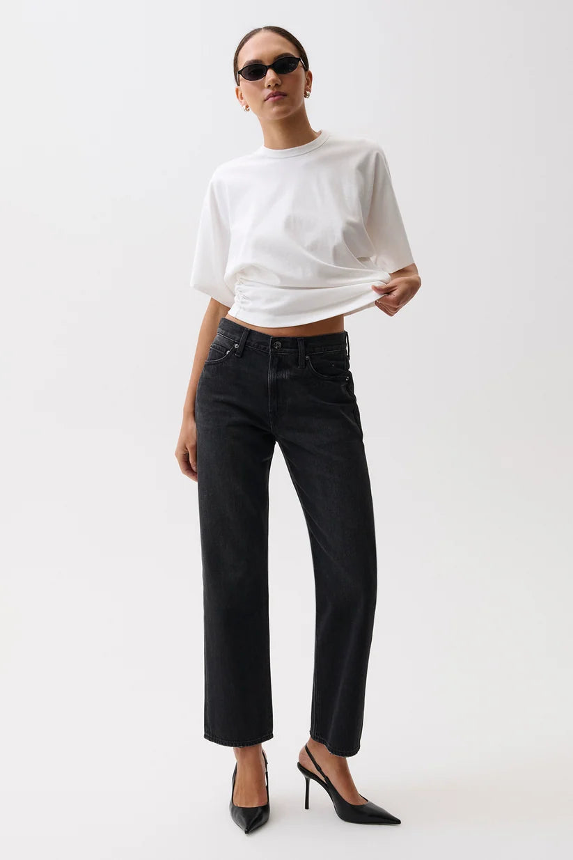 Lexi Mid Rise Bowed Straight Jeans in black night