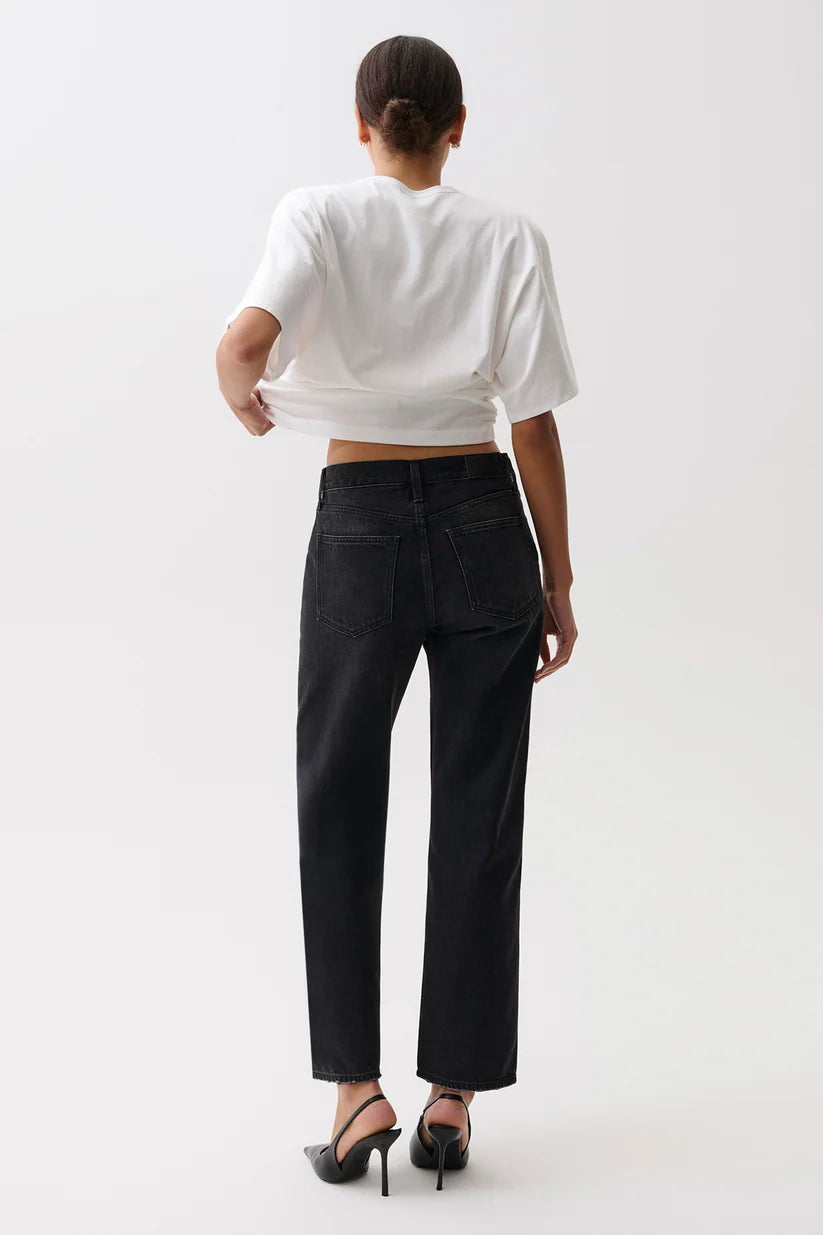 Lexi Mid Rise Bowed Straight Jeans in black night