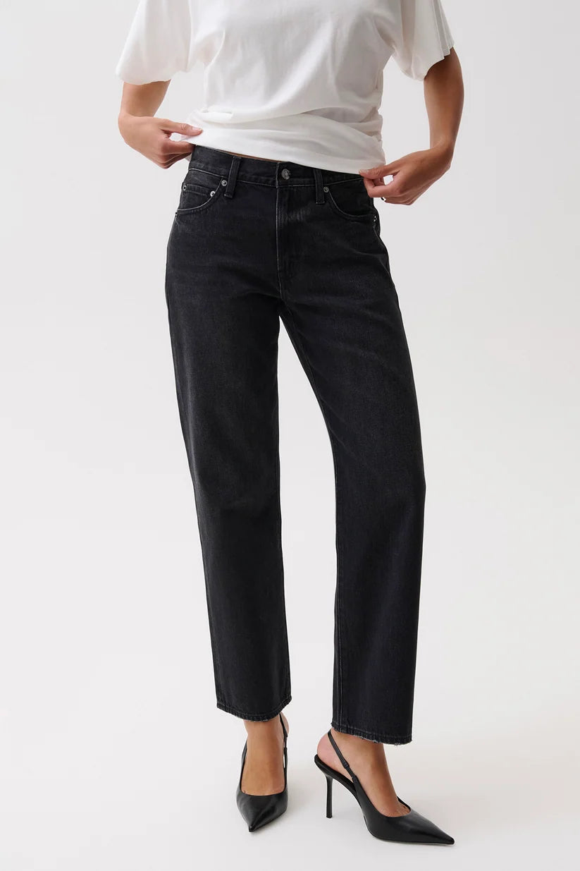 Lexi Mid Rise Bowed Straight Jeans in black night