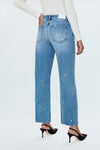 LEXI MID RISE BOWED HEART EMBROIDERED STRAIGHT JEANS