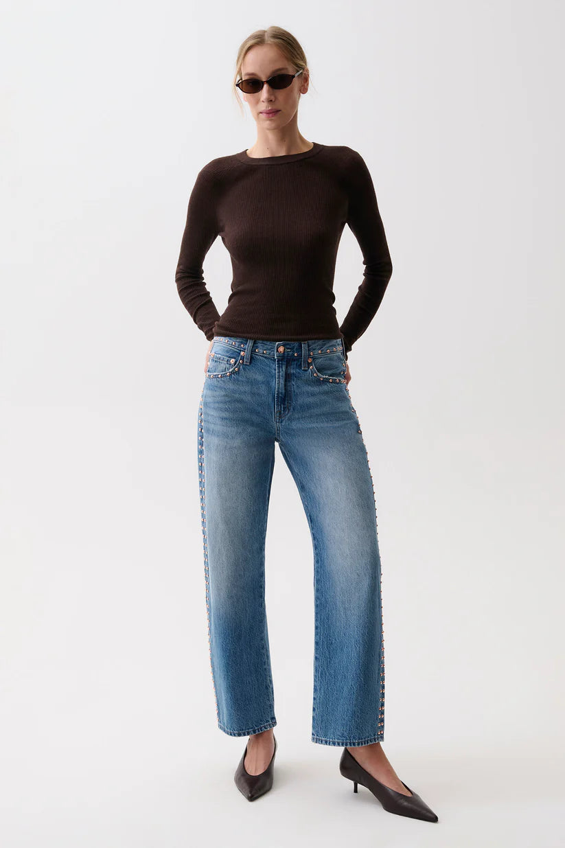 LEXI MID RISE BOWED STRAIGHT DENIM