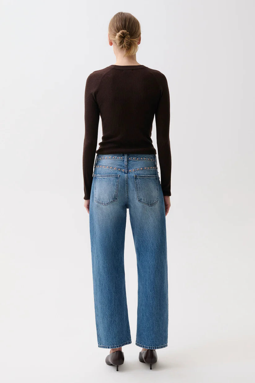 LEXI MID RISE BOWED STRAIGHT DENIM