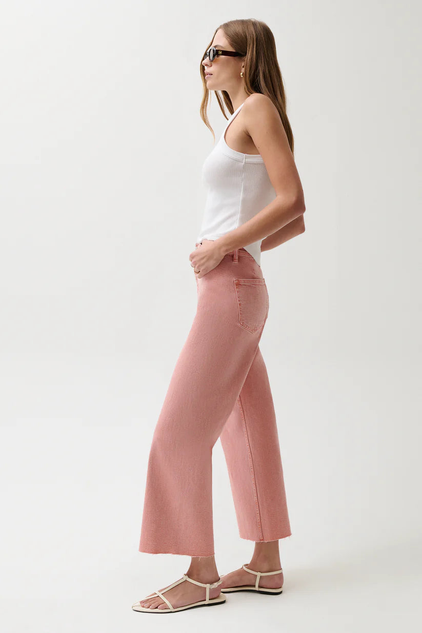 PENNY CROP HIGH RISE WIDE LEG JEANS in coral rose
