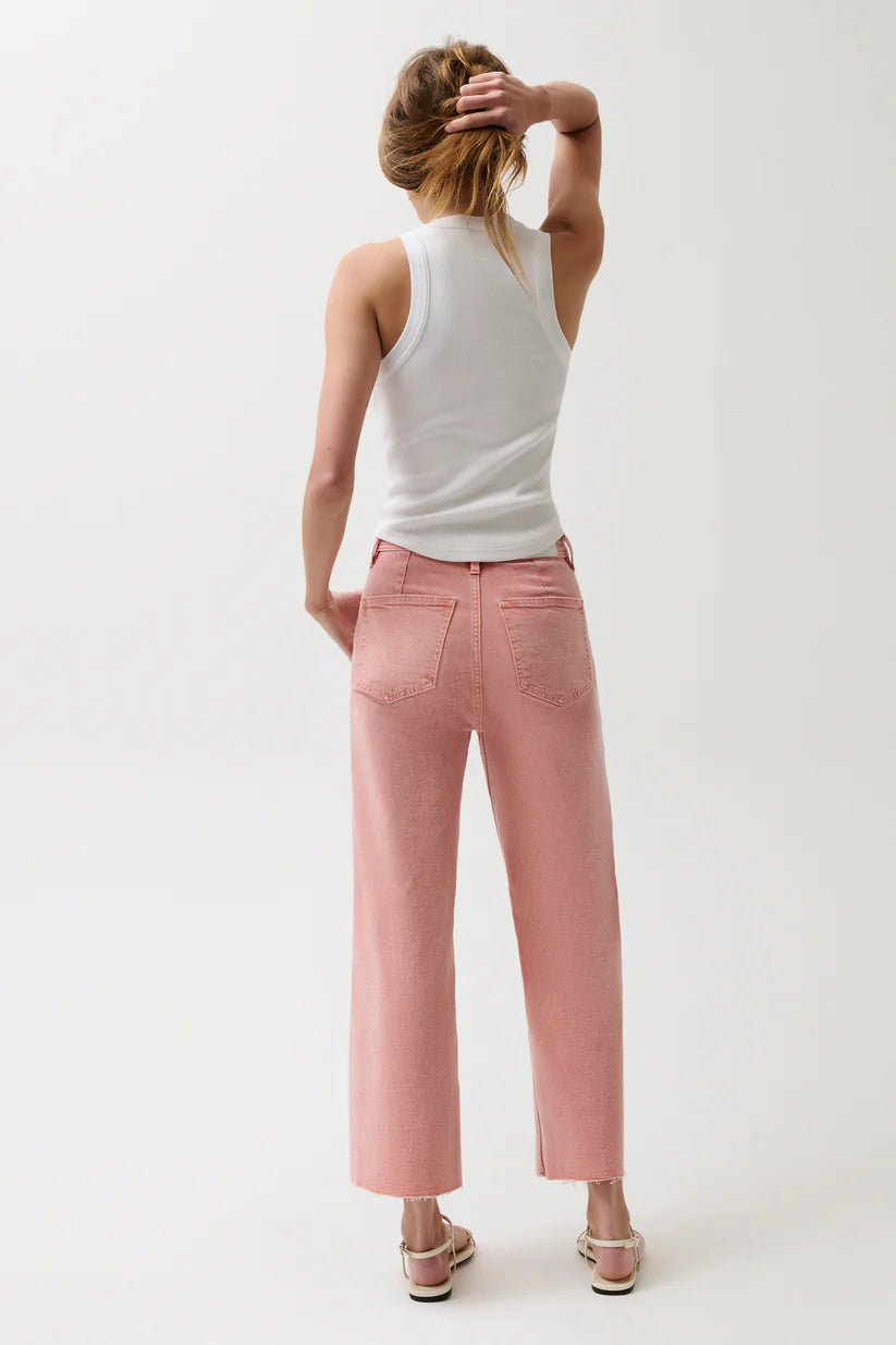 PENNY CROP HIGH RISE WIDE LEG JEANS in coral rose