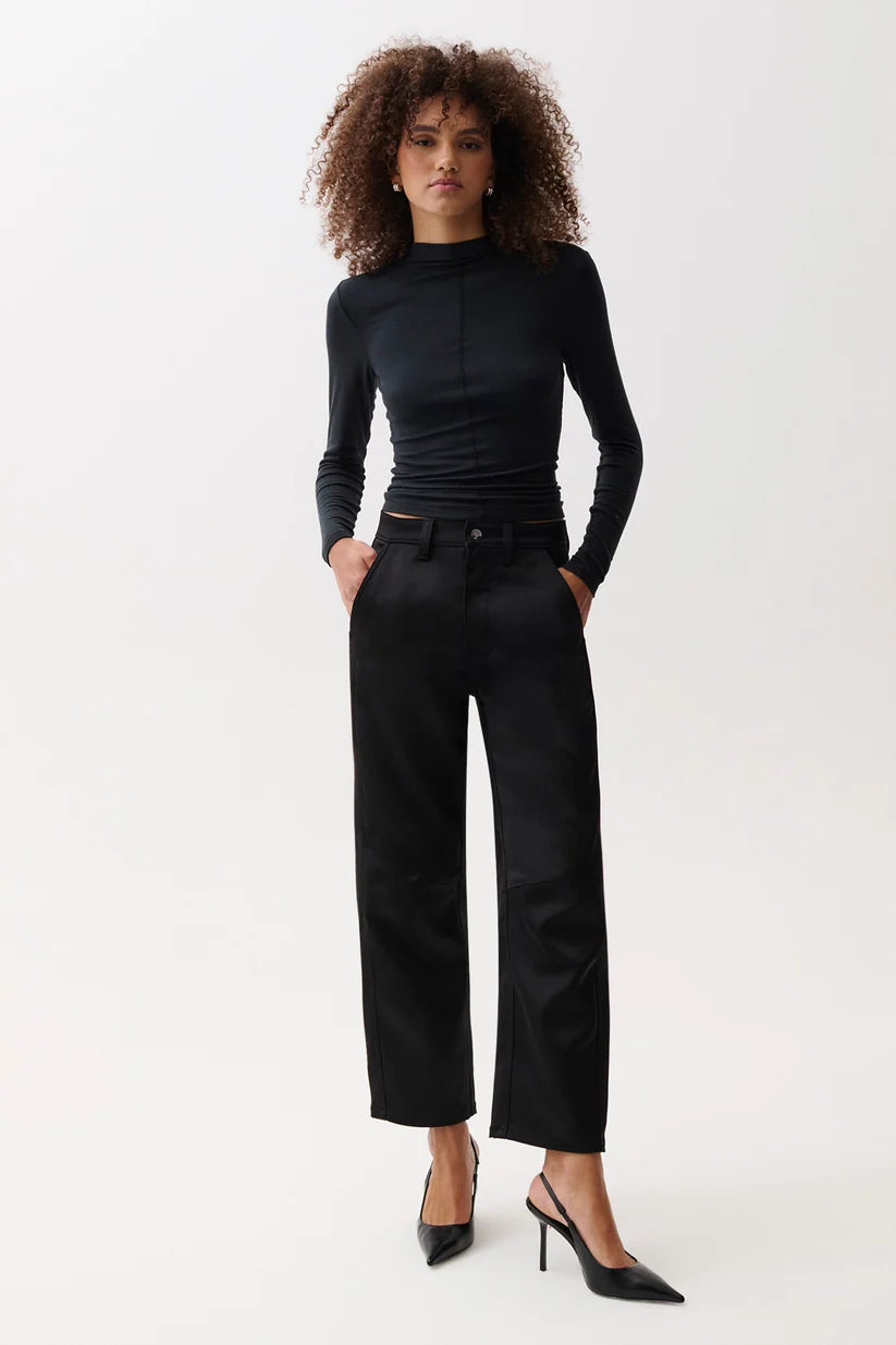 Beau Seamed Crescent Leg Jeans in black sateen