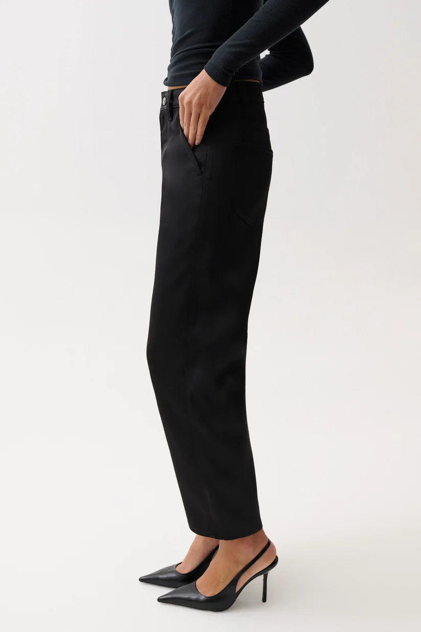 Beau Seamed Crescent Leg Jeans in black sateen