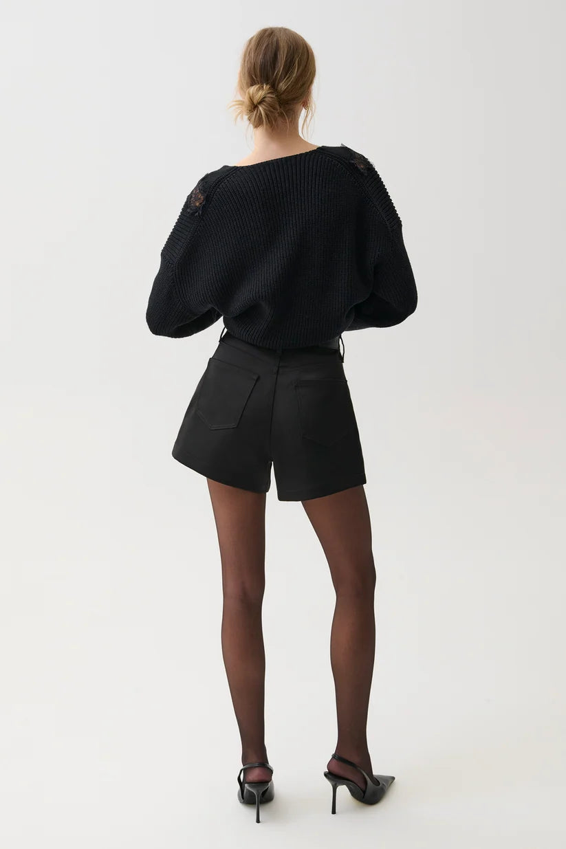 Saige High Rise A Line Shorts in black sateen