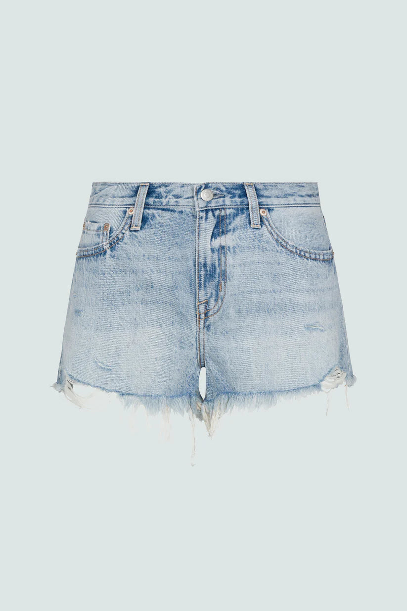 GIGI LOW RISE CUT OFF DENIM SHORTS in leisure distressed